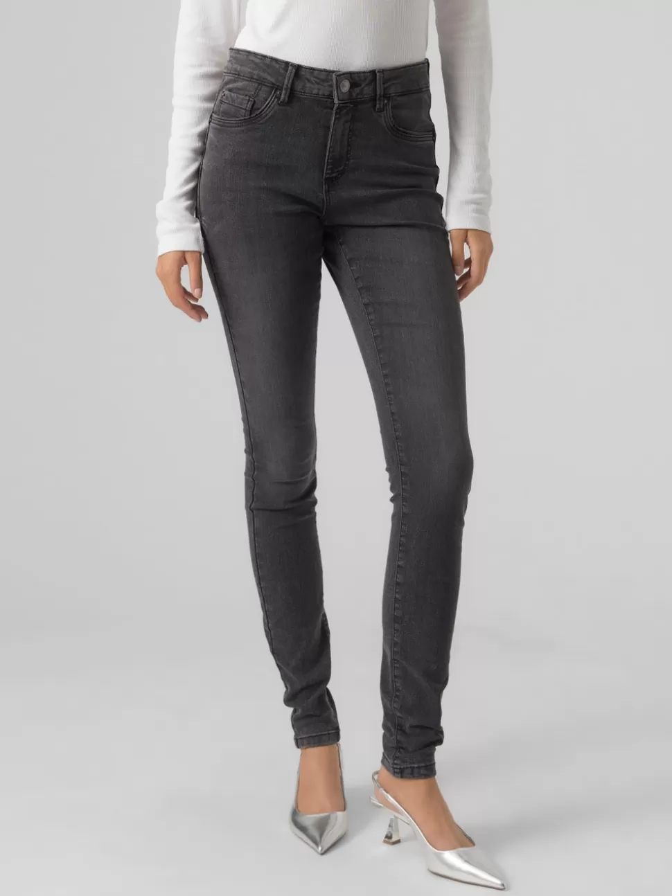 Jeans^VERO MODA VMTANYA Medelhög Midja Slim Fit Jeans Dark Grey Denim