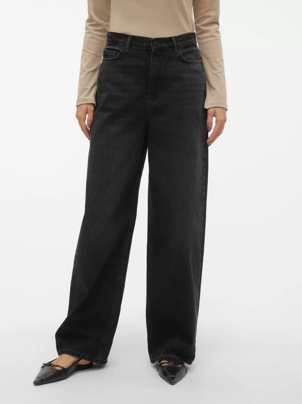 Jeans^VERO MODA VMTAYLOR Medelhög Midja Baggy Fit Jeans Black Denim