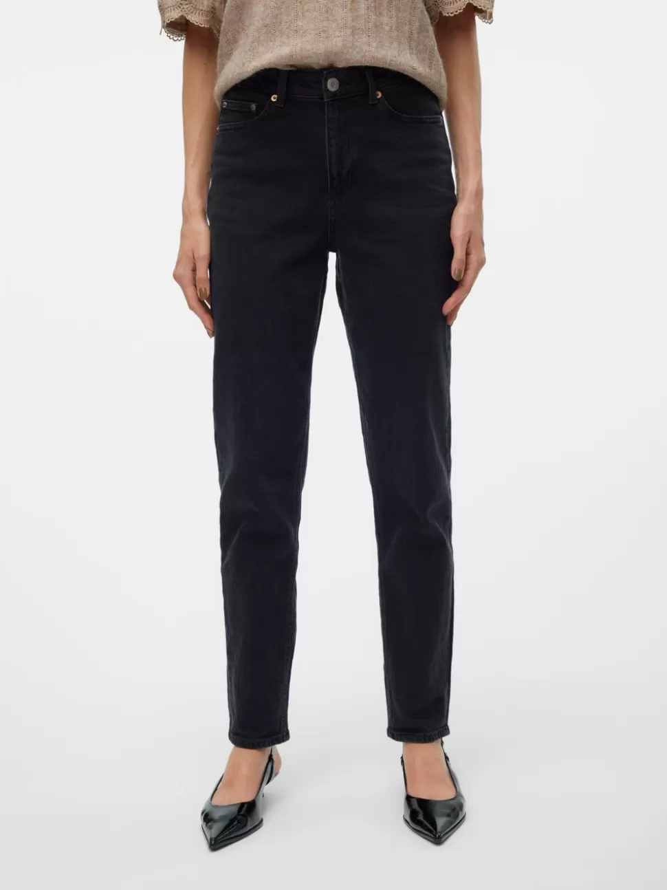 Jeans^VERO MODA VMTESSA Hög Midja Mom Fit Jeans Black Denim