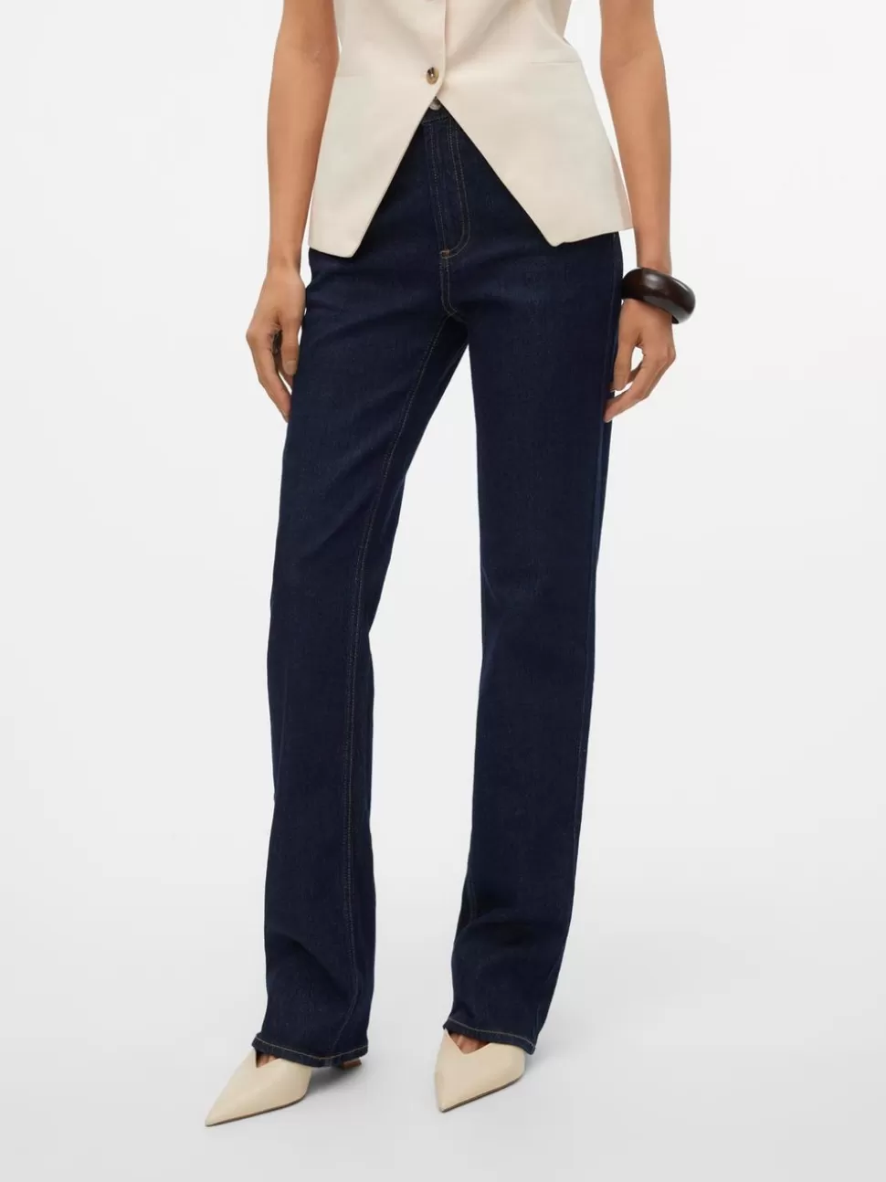 Jeans^VERO MODA VMTESSA Hög Midja Rak Passform Jeans Dark Blue Denim