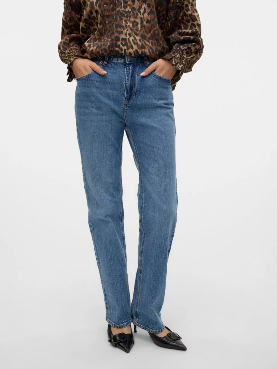 Jeans^VERO MODA VMTESSA Hög Midja Rak Passform Jeans Medium Blue Denim
