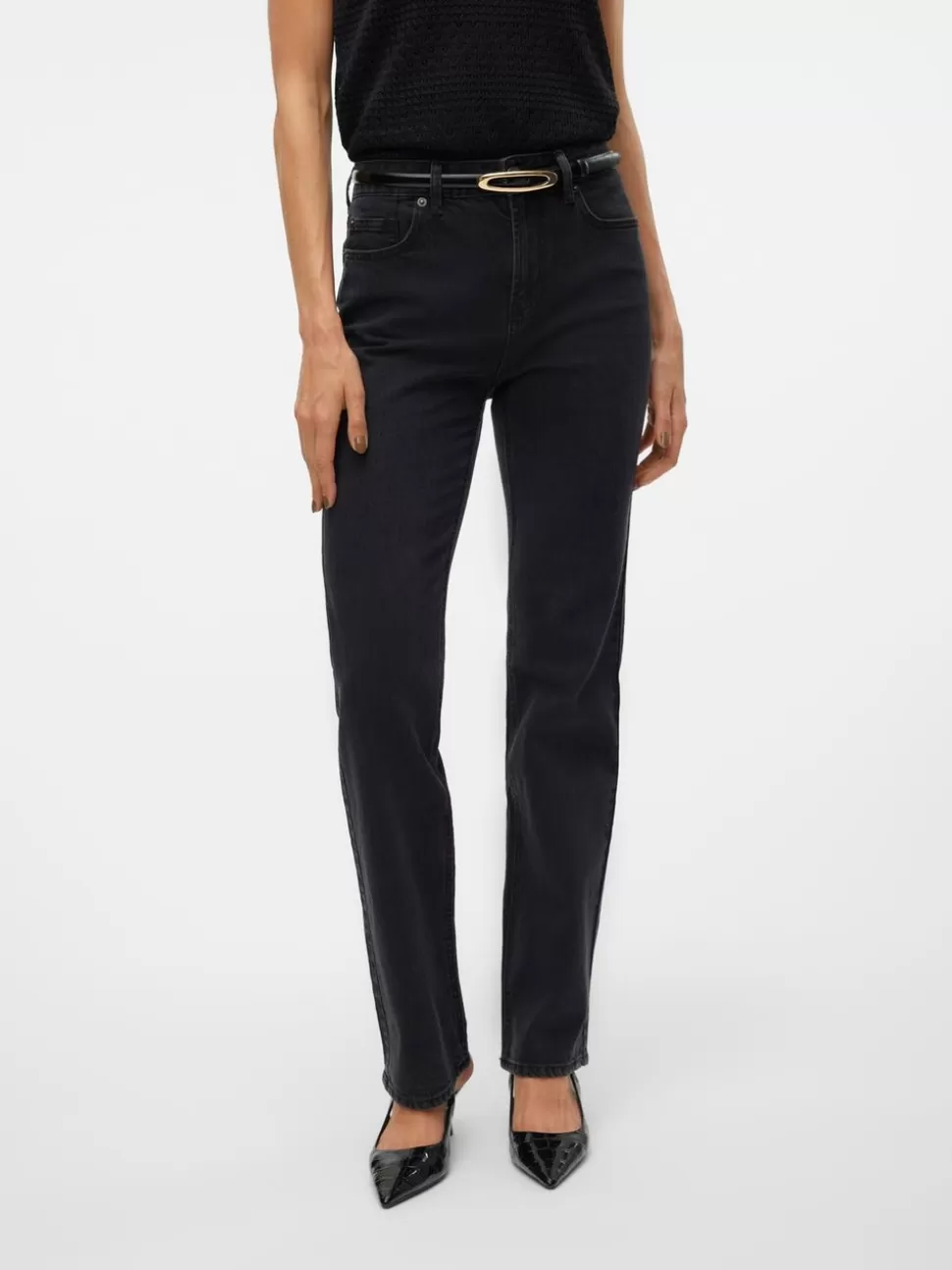 Jeans^VERO MODA VMTESSA Hög Midja Rak Passform Jeans Black Denim
