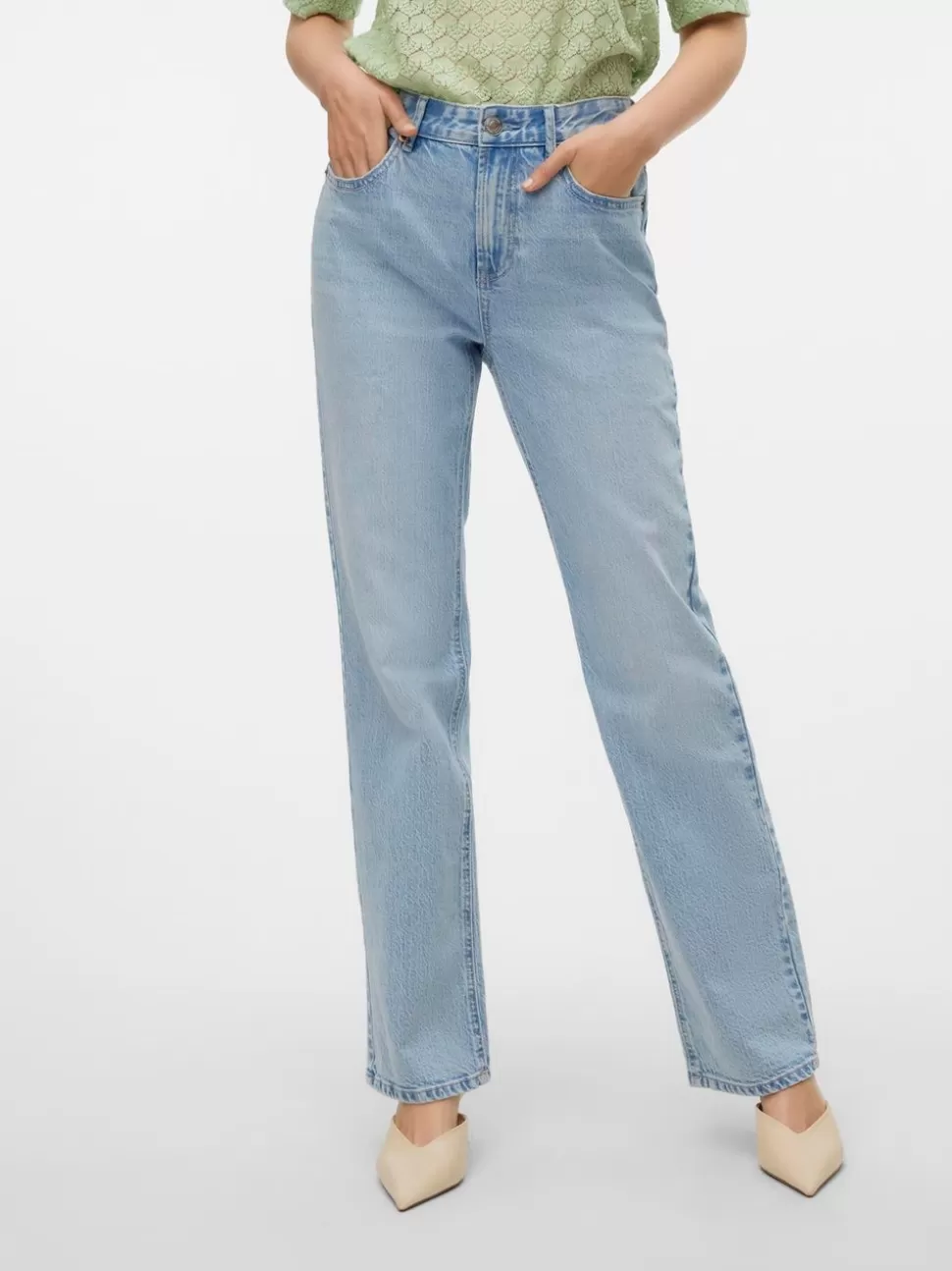 Jeans^VERO MODA VMTESSA Hög Midja Rak Passform Jeans Light Blue Denim