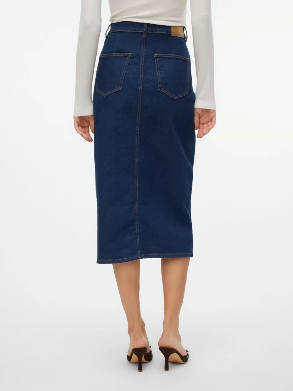Kjolar^VERO MODA VMVERI Hög Midja Midikjol Dark Blue Denim